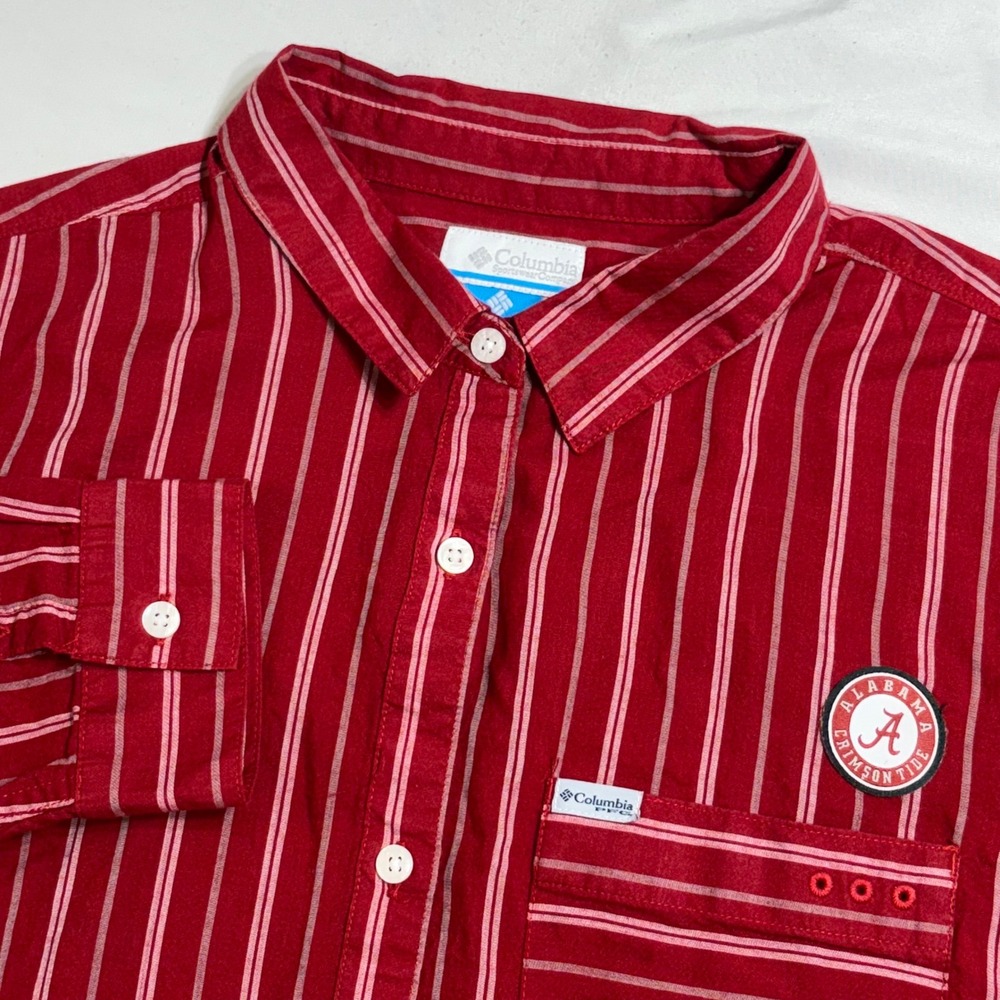 Alabama Crimson Tide Columbia PFG Shirt Womens L Red Striped Long Sleeve PFG